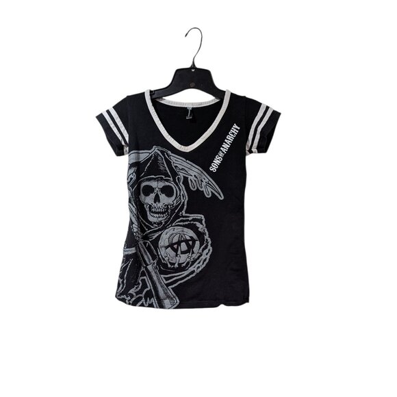 Sons Of Anarchy Black Reaper V-neck T-shirt - Picture 1 of 8